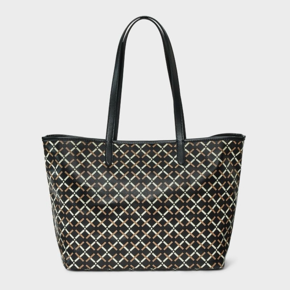 Coated Canvas Tote Bag - A New Day™ Black:
Geometric Pattern.